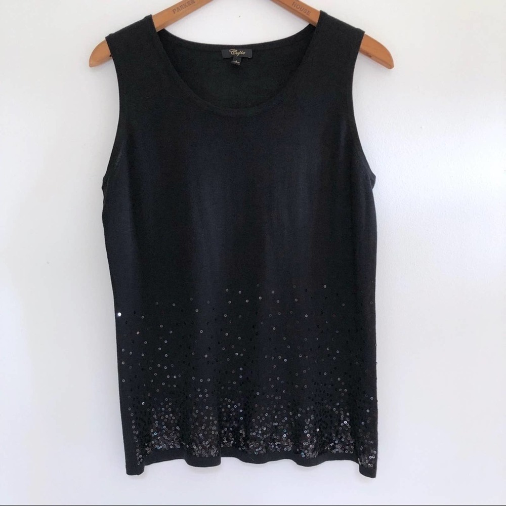 Cupio Womens Knit Tank Top Black Size L Sequined Embellished Sleeveless Shell